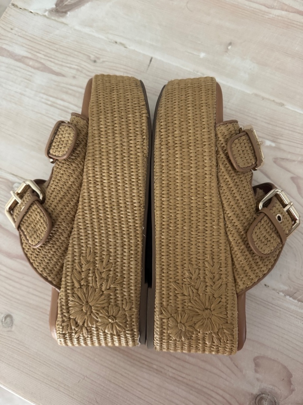Marc Fisher Natural Braided Platform Slide Sandals with Buckles - Picture 6 of 7